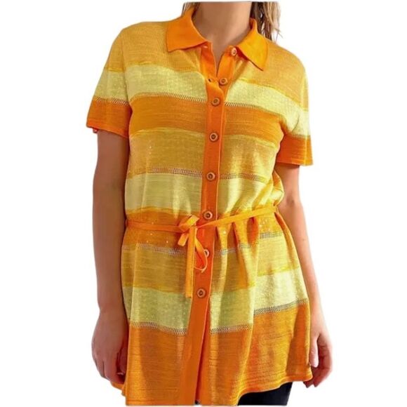 Vtg Escada Margaretha Ley Orange Yellow Stripe Knit Button Up Top Sz EU 34 US S - Picture 14 of 14